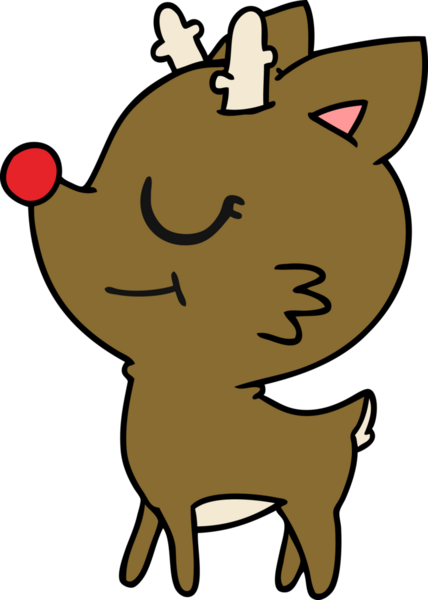 Bir insan tarafından çizilmiş, el yazısıyla çizilmiş şirin kırmızı burunlu ren geyiği.