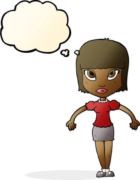 Bir insan tarafından çizilmiş düşünce baloncuğu olan güzel bir kadın.