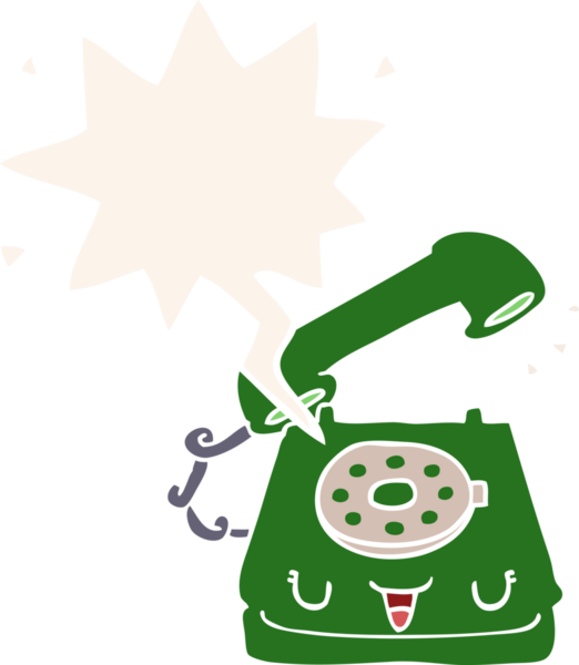 Bir insan tarafından çizilmiş, konuşma baloncuklu sevimli çizgi film telefonu.