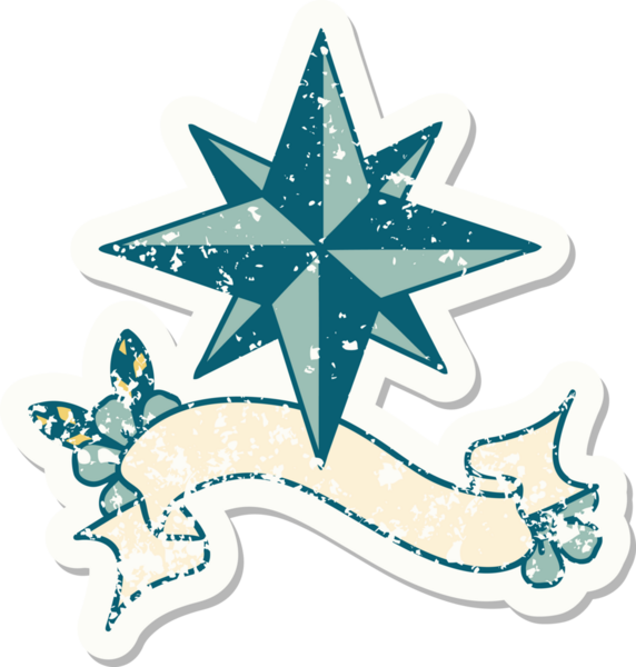 Bir insan tarafından çizilmiş bir yıldızın sancağı olan eski bir etiket.