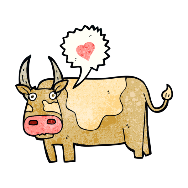 Bir insan tarafından çizilmiş aşk dolu bir inek.