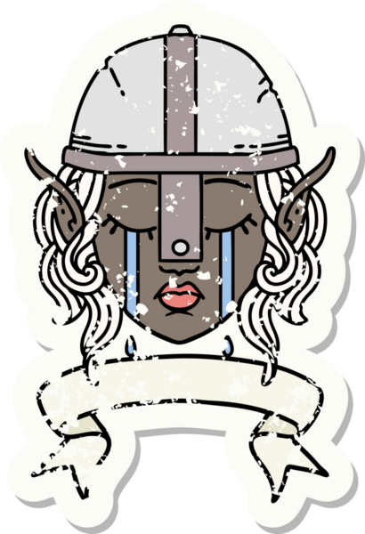 Retro Dövme Tarzı Ağlayan Elf Savaşçısı karakteri bir insan tarafından çizilmiş pankartıyla