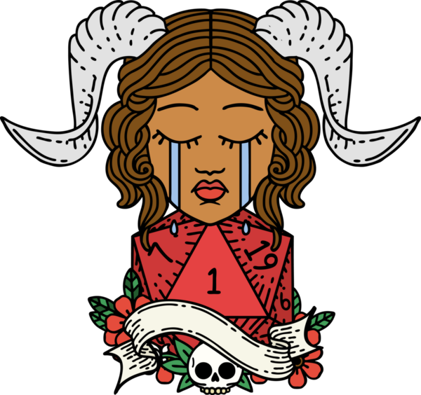 Retro Dövme Biçimi Ağlama Ağlama Doğal bir D20 zar atışıyla bir insan tarafından çizilmiş