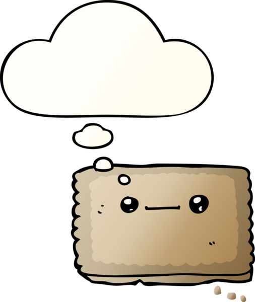 Düşünce baloncuklu çizgi film bisküvisi, bir insan tarafından çizilmiş düzgün bir gradyan stil.