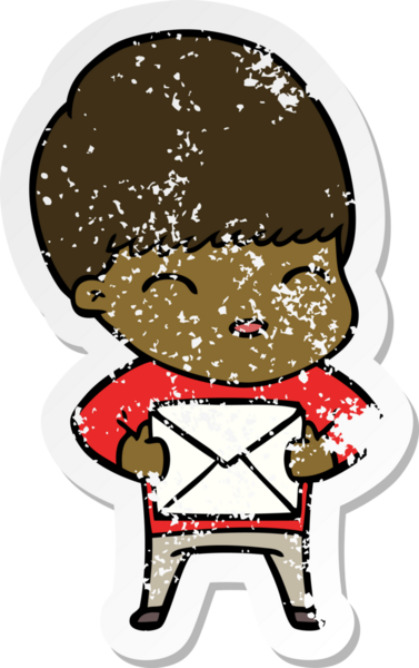 Bir insan tarafından çizilmiş mutlu çizgi film çocuğunun sıkıntılı çıkartması.