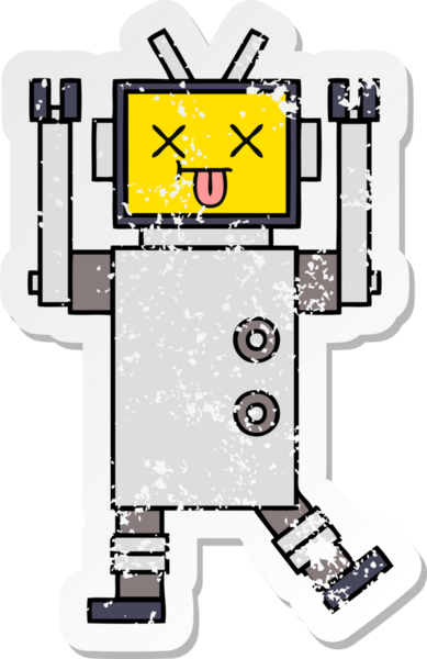 Bir insan tarafından çizilmiş sevimli bir robot çizgi film çıkartması.