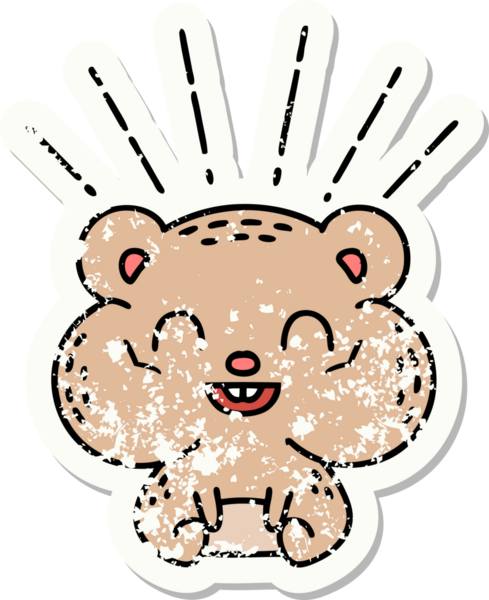 Dövme stili eski bir çıkartma. Bir insan tarafından çizilmiş mutlu hamster.