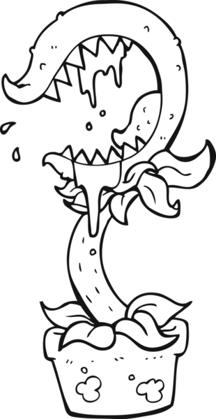 Bir insan tarafından çizilmiş siyah beyaz etobur bitki.