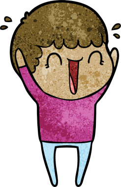 Çizgi filmci bir insan tarafından çizilmiş sevinçten zıplıyor.