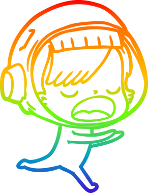 Gökkuşağı gradyan çizgi çizimi Bir insan tarafından çizilen astronot kadın çizgi