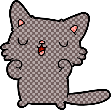 Bir insan tarafından çizilmiş mutlu çizgi film kedisi.