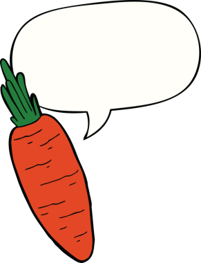 Bir insan tarafından çizilmiş konuşma balonlu havuç.