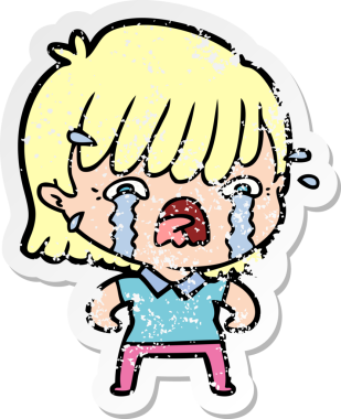 Bir insan tarafından çizilmiş, ağlayan bir çizgi film kızının sıkıntılı çıkartması.