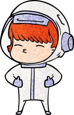 Bir insan tarafından çizilmiş meraklı astronot çizgi filmi.