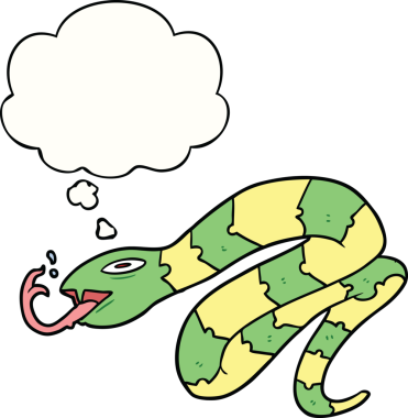 Bir insan tarafından çizilmiş düşünce balonlu tıslayan yılan.