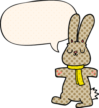 Çizgi roman tarzında konuşma balonu olan çizgi film tavşanı bir insan tarafından çizilmiş.