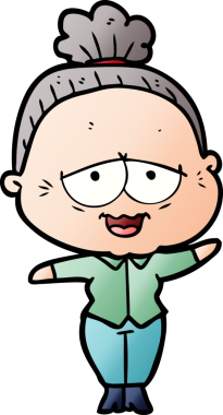 Bir insan tarafından çizilmiş mutlu yaşlı kadın çizgi filmi.