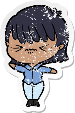 Bir insan tarafından çizilmiş kızgın bir karikatür kızının sıkıntılı çıkartması.