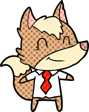 Bir insan tarafından çizilmiş dost canlısı bir kurt ofis çalışanı.