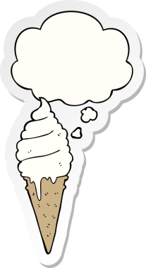 Düşünce baloncuklu karikatür dondurması insan tarafından çizilmiş bir çıkartma.