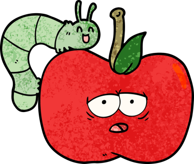 bir insan tarafından çizilmiş elma ve böcek çizgi filmi