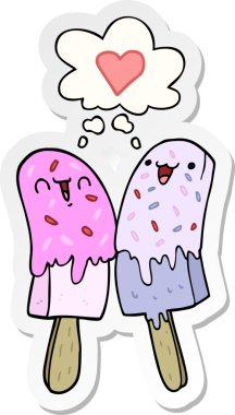 Düşünce baloncuğuna aşık buz lolipopu insan tarafından çizilmiş bir çıkartma gibi.