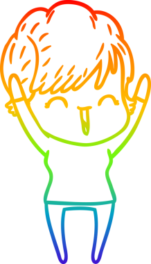 Gökkuşağı gradyan çizgi çizimi bir insan tarafından çizilmiş gülen bir kadın.