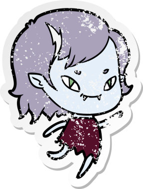 Bir insan tarafından çizilmiş, karikatür dostu vampir bir kızın sıkıntılı çıkartması.