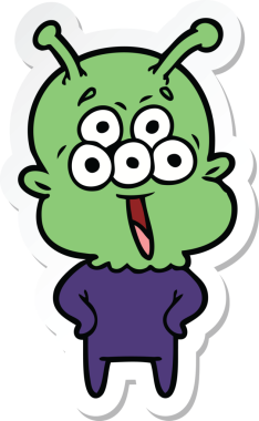 Bir insan tarafından çizilmiş mutlu bir uzaylı çizgi filminin çıkartması.