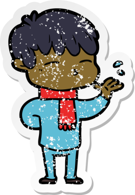 Bir insan tarafından çizilmiş, sıkıntılı bir çizgi film çıkartması.