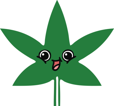 Bir insan tarafından çizilmiş marihuana yaprağının düz renkli retro karikatürü