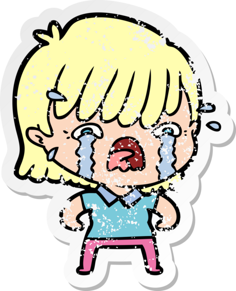 Bir insan tarafından çizilmiş, ağlayan bir çizgi film kızının sıkıntılı çıkartması.