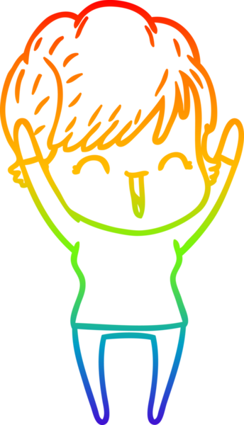 Gökkuşağı gradyan çizgi çizimi bir insan tarafından çizilmiş gülen bir kadın.