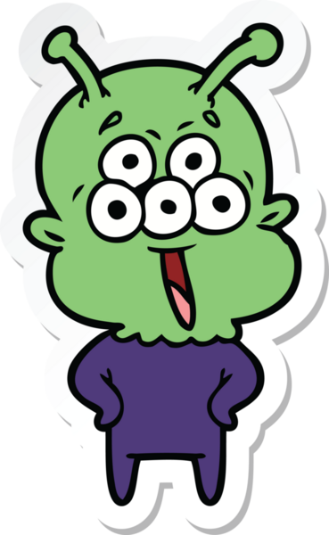 Bir insan tarafından çizilmiş mutlu bir uzaylı çizgi filminin çıkartması.