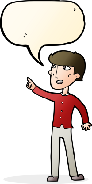 Bir insan tarafından çizilmiş bir konuşma balonuyla işaret eden çizgi film adamı.