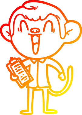 Bir insan tarafından çizilmiş gülen maymun çizgi çizimi.