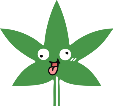 Bir insan tarafından çizilmiş marihuana yaprağının düz renkli retro karikatürü