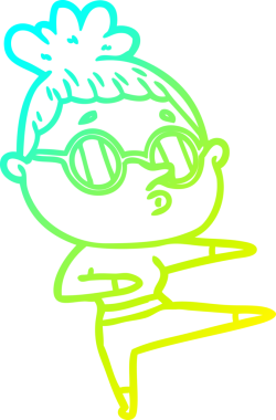 Bir insan tarafından çizilmiş gözlük takan çizgi film kadını çizimi.