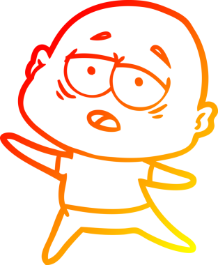 Bir insan tarafından çizilmiş, yorgun, kel bir adamın sıcak çizgi çizimi.