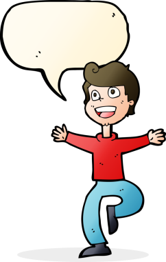 Bir insan tarafından çizilmiş konuşma balonu olan heyecanlı bir çocuk.