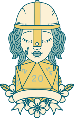 Retro Dövme Tarzı İnsan Savaşçısı Doğal 20 rulo ile Bir insan tarafından çizilmiş