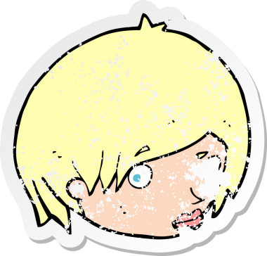 Bir insan tarafından çizilmiş kaş kaldırılmış, karikatür kadın yüzü.