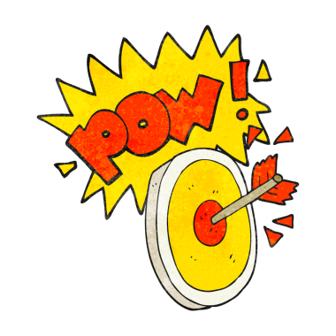 El yazısı desenli çizgi film oku bir insan tarafından çizilmiş hedefi vuruyor.