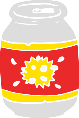 Bir insan tarafından çizilmiş düz renkli karikatür soda kutusu