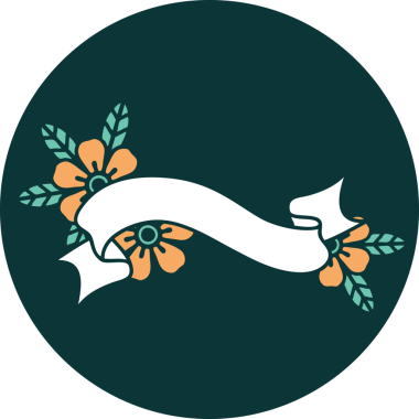 İkonik dövme tarzı bir afiş ve bir insan tarafından çizilmiş çiçekler.