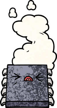 Bir insan tarafından çizilmiş aşırı ısınan bilgisayar çipi.