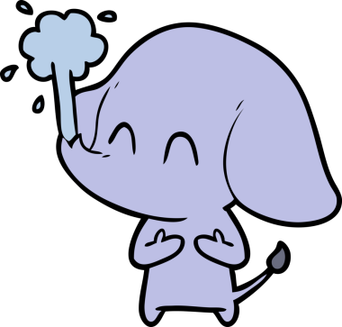 Bir insan tarafından çizilmiş su püskürten sevimli bir fil.