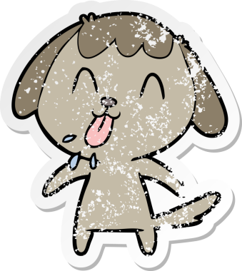 Bir insan tarafından çizilmiş şirin bir köpeğin sıkıntılı çıkartması.