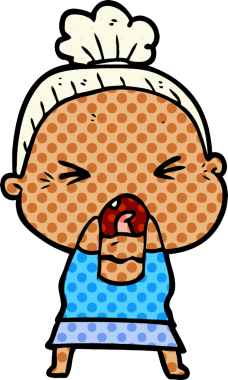 Bir insan tarafından çizilmiş kızgın yaşlı kadın çizgi filmi.