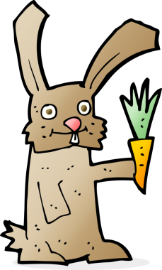 Bir insan tarafından çizilmiş havuçlu çizgi film tavşanı